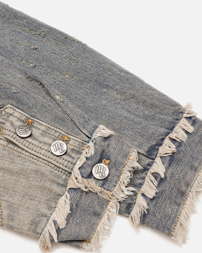 SER APH Distressed Fuzzy Denim Hoodie