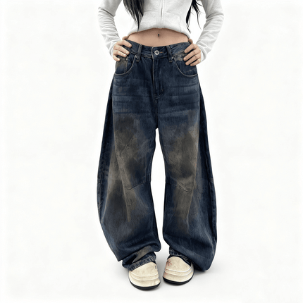 Patchwork Wide-leg Curved Blade Jeans