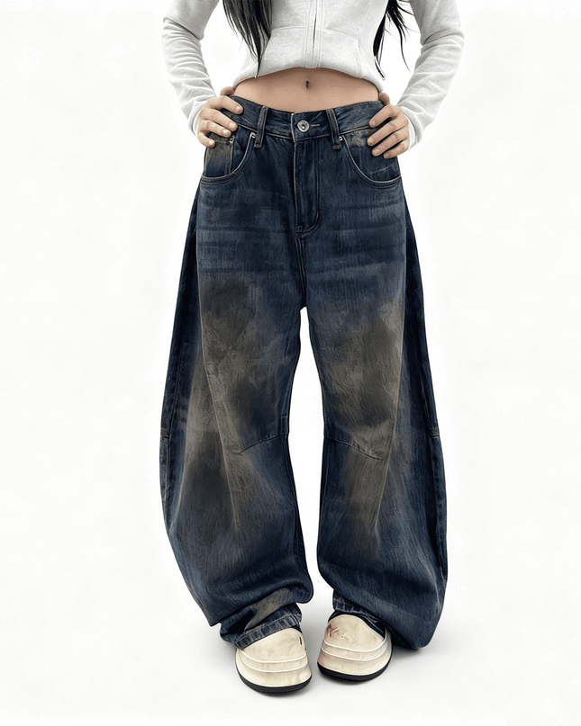 Patchwork Wide-leg Curved Blade Jeans