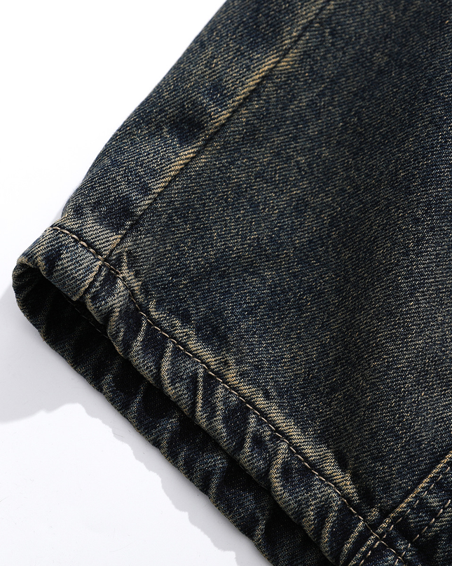 Heavyweight Multi-Pocket Washed Vintage Loose Jeans
