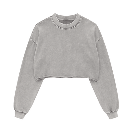Genesis Washed Raw-Edge Cropped Crew Neck Sweatshirt