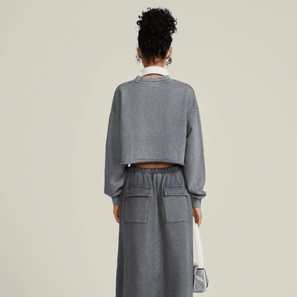 Genesis Washed Raw-Edge Cropped Crew Neck Sweatshirt
