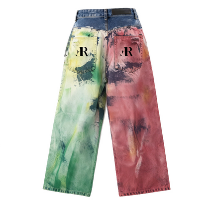 Color Splatter Wide-leg Straight Jeans