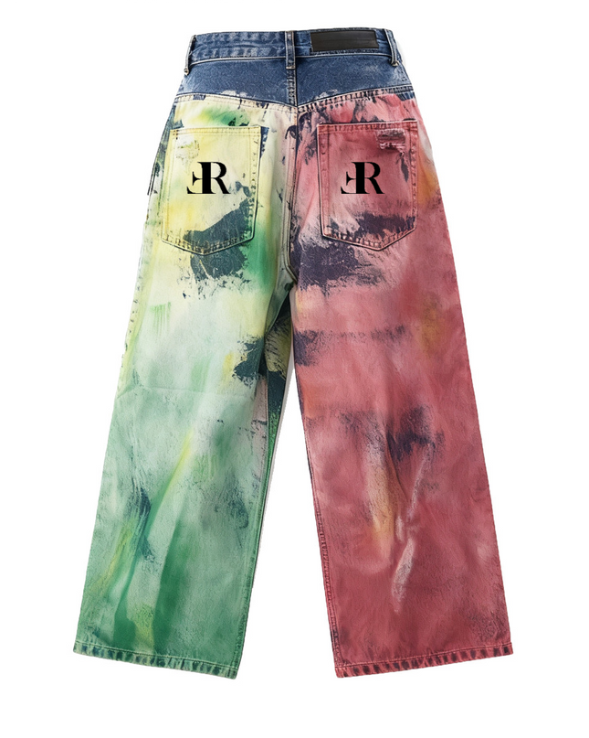 Color Splatter Wide-leg Straight Jeans