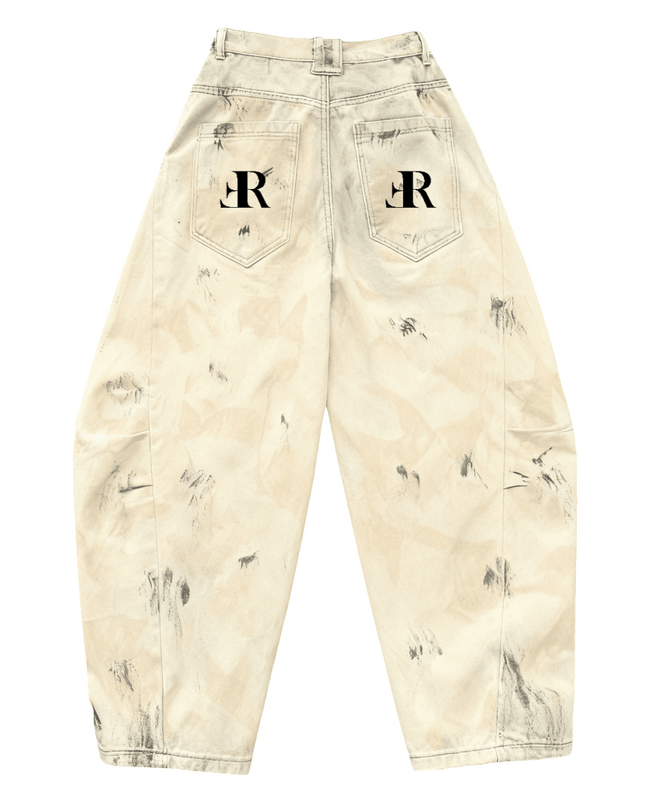 Elaborately Designed Wide-leg Curved Blade Jeans