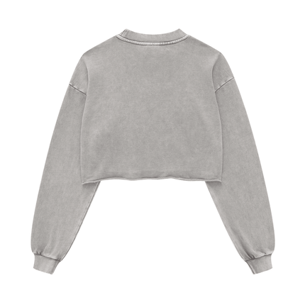 Genesis Washed Raw-Edge Cropped Crew Neck Sweatshirt