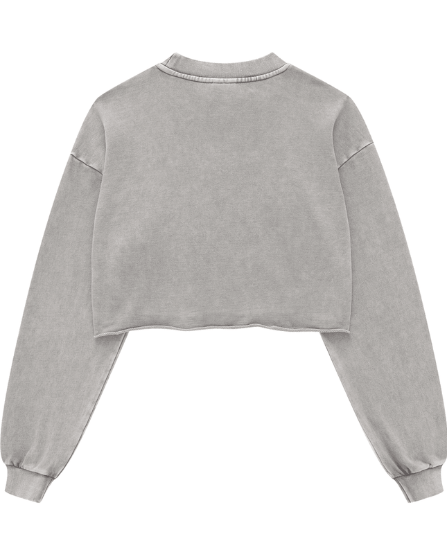 Genesis Washed Raw-Edge Cropped Crew Neck Sweatshirt