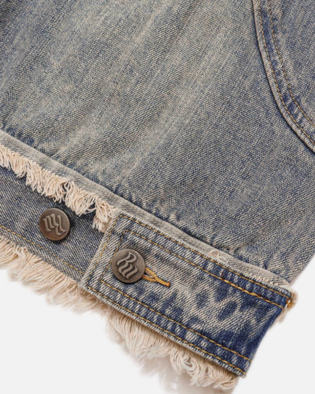 SER APH Distressed Fuzzy Denim Hoodie