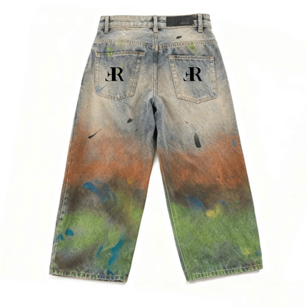 Unisex Vintage Washed Distressed Paint-Splatter Denim Jeans