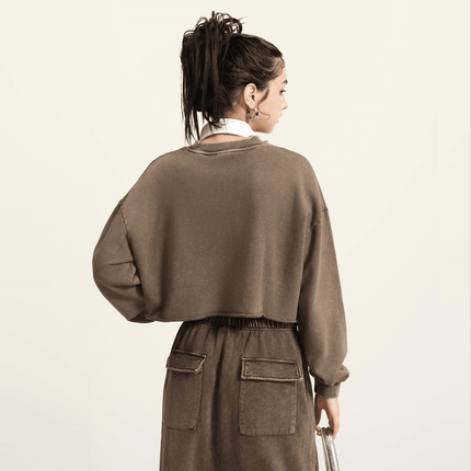 Genesis Washed Raw-Edge Cropped Crew Neck Sweatshirt