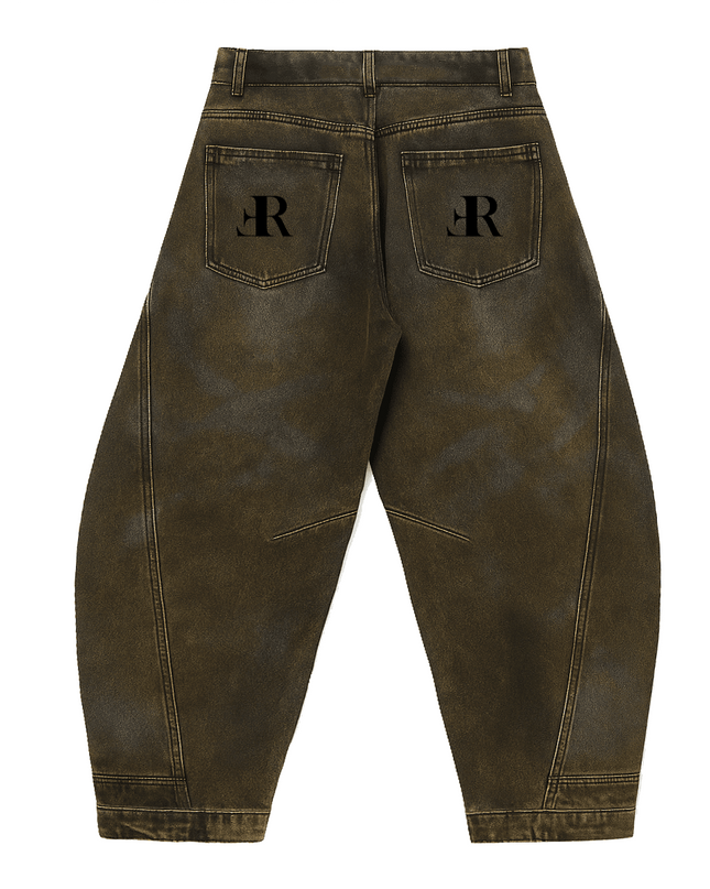 Unisex Loose-Fit Washed Curved Denim Jeans