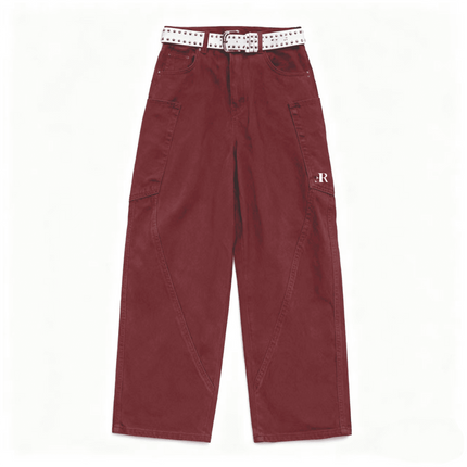 Red Loose Fit Straight-Leg Washed Basic Jeans