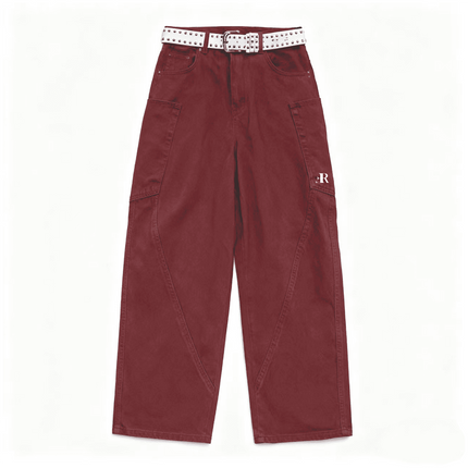 Red Loose Fit Straight-Leg Washed Basic Jeans