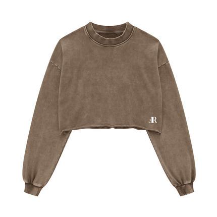 Genesis Washed Raw-Edge Cropped Crew Neck Sweatshirt