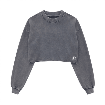 Genesis Washed Raw-Edge Cropped Crew Neck Sweatshirt