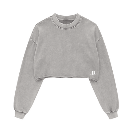 Genesis Washed Raw-Edge Cropped Crew Neck Sweatshirt