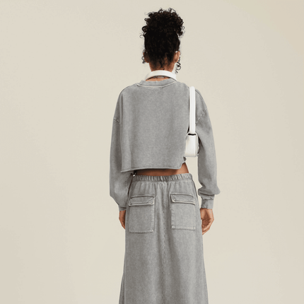 Genesis Washed Raw-Edge Cropped Crew Neck Sweatshirt