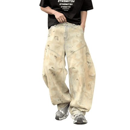 Elaborately Designed Wide-leg Curved Blade Jeans