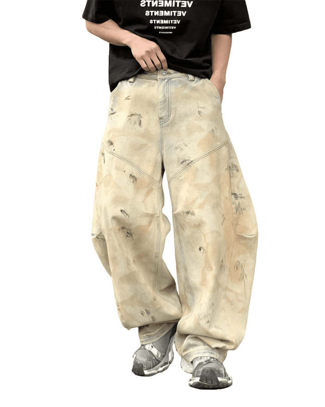 Elaborately Designed Wide-leg Curved Blade Jeans