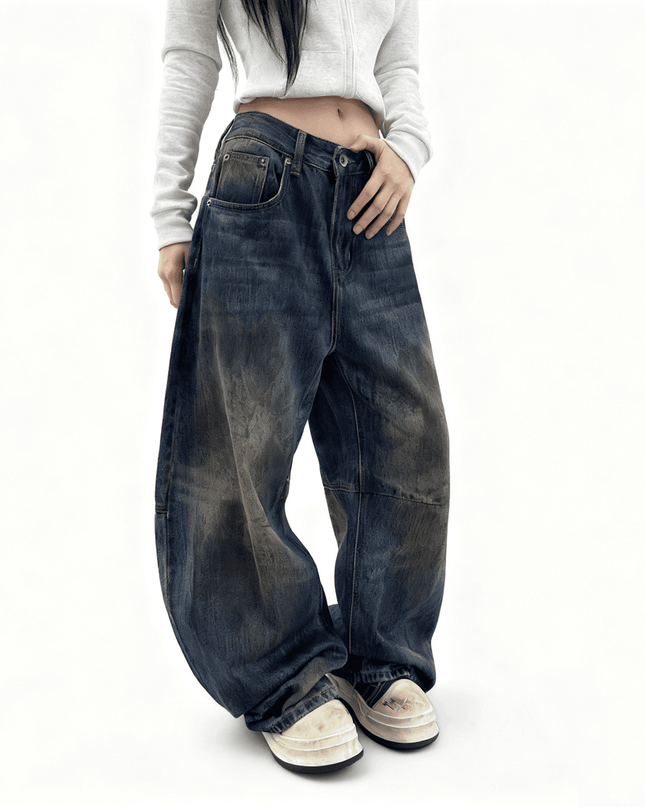 Patchwork Wide-leg Curved Blade Jeans