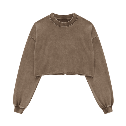 Genesis Washed Raw-Edge Cropped Crew Neck Sweatshirt