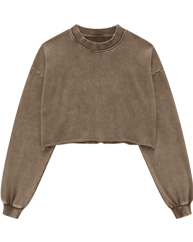 Genesis Washed Raw-Edge Cropped Crew Neck Sweatshirt