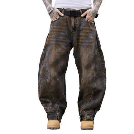 Unisex Loose-Fit Washed Curved Denim Jeans