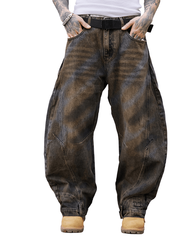 Unisex Loose-Fit Washed Curved Denim Jeans