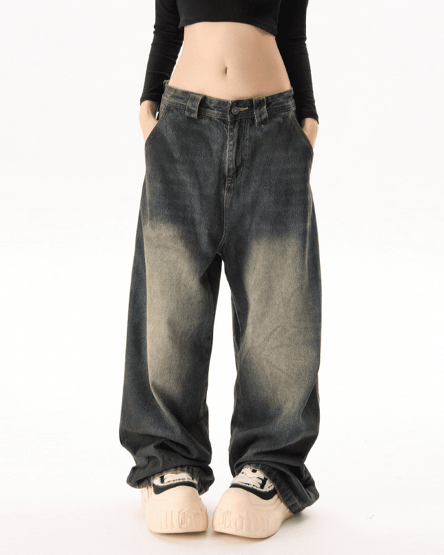Unisex Loose Fit Straight-Leg Washed Jeans