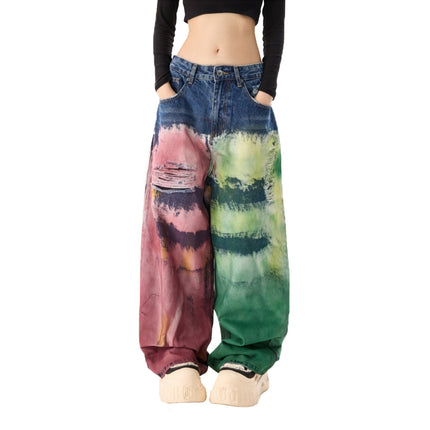 Color Splatter Wide-leg Straight Jeans