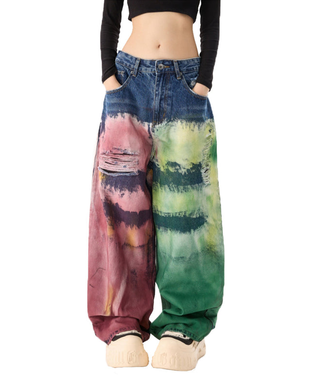 Color Splatter Wide-leg Straight Jeans