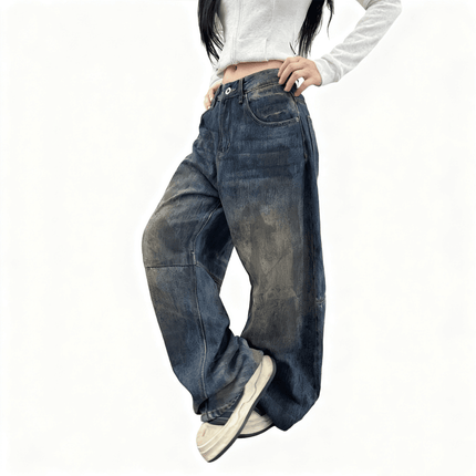 Patchwork Wide-leg Curved Blade Jeans