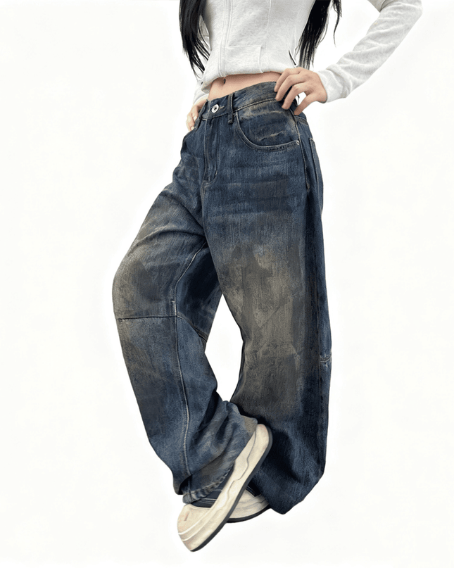 Patchwork Wide-leg Curved Blade Jeans