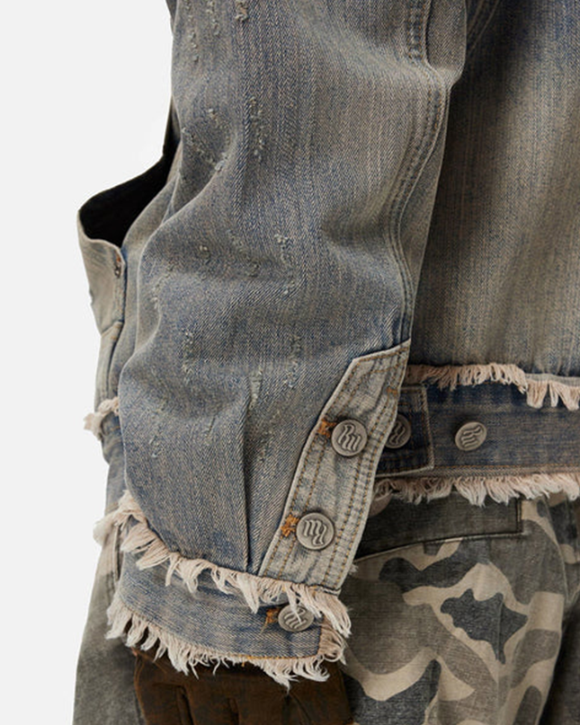 SER APH Distressed Fuzzy Denim Hoodie