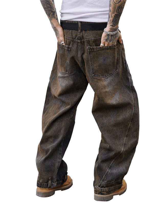 Unisex Loose-Fit Washed Curved Denim Jeans