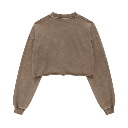 Genesis Washed Raw-Edge Cropped Crew Neck Sweatshirt