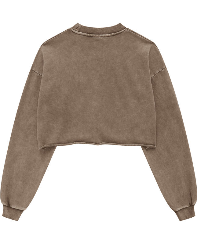 Genesis Washed Raw-Edge Cropped Crew Neck Sweatshirt