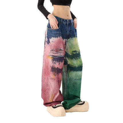 Color Splatter Wide-leg Straight Jeans