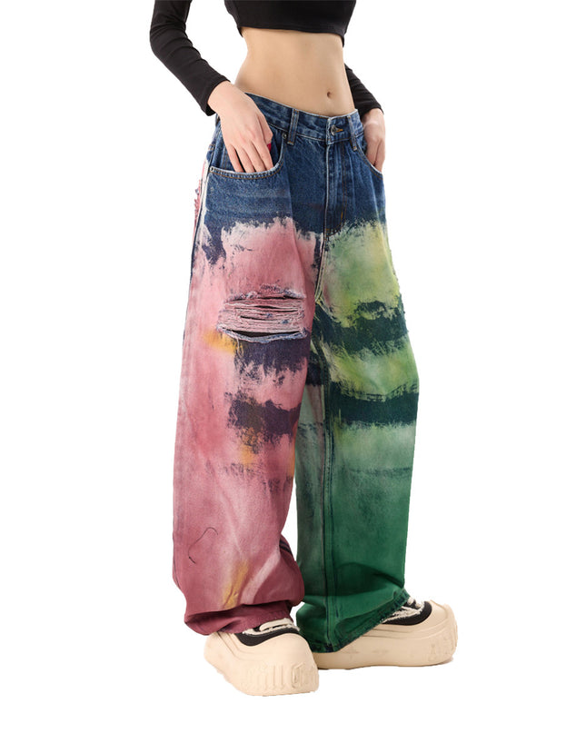 Color Splatter Wide-leg Straight Jeans