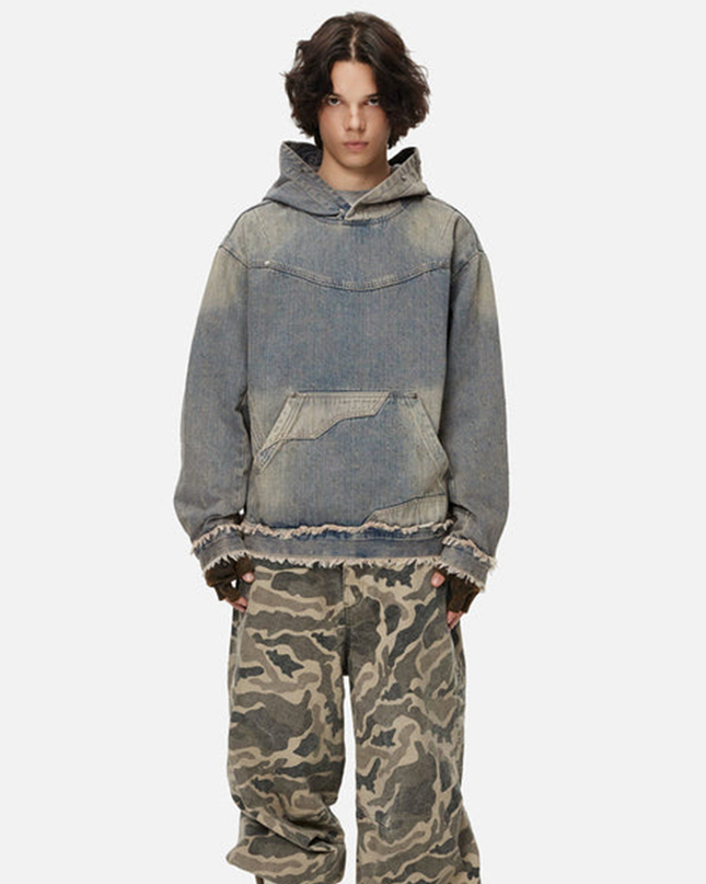 SER APH Distressed Fuzzy Denim Hoodie