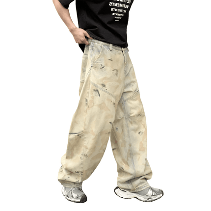 Elaborately Designed Wide-leg Curved Blade Jeans