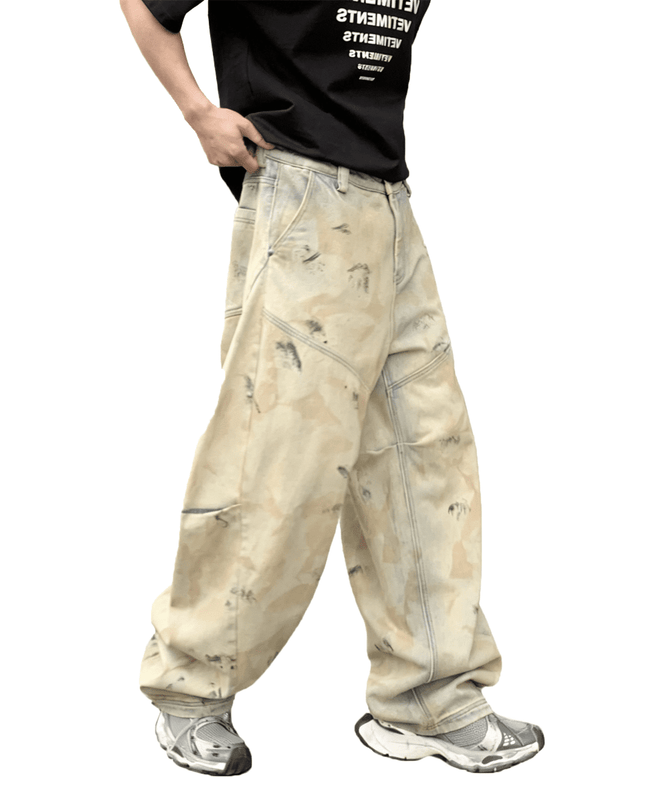 Elaborately Designed Wide-leg Curved Blade Jeans