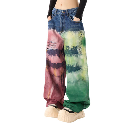 Color Splatter Wide-leg Straight Jeans