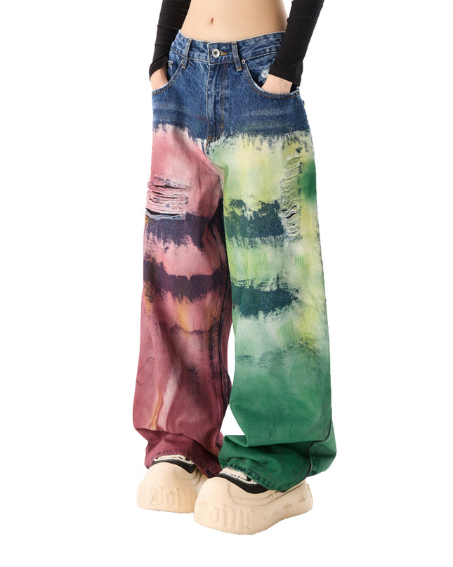 Color Splatter Wide-leg Straight Jeans