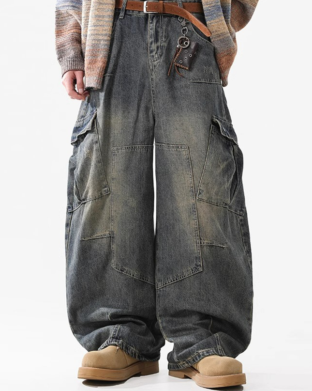 Heavyweight Multi-Pocket Washed Vintage Loose Jean