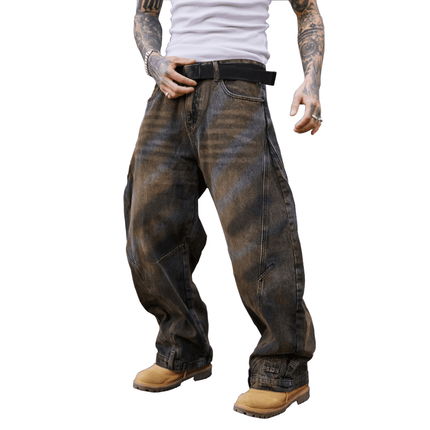 Unisex Loose-Fit Washed Curved Denim Jeans