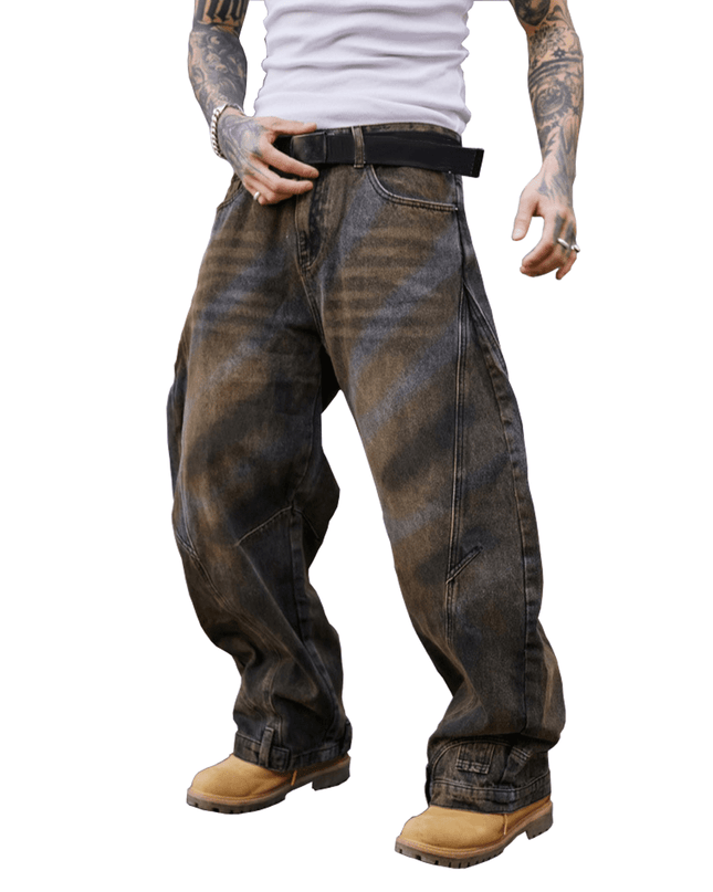 Unisex Loose-Fit Washed Curved Denim Jeans