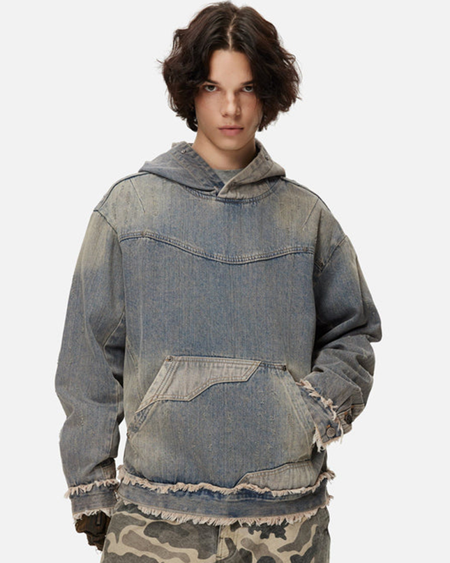 SER APH Distressed Fuzzy Denim Hoodie