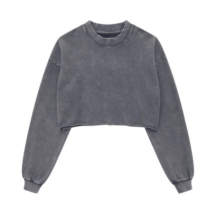 Genesis Washed Raw-Edge Cropped Crew Neck Sweatshirt
