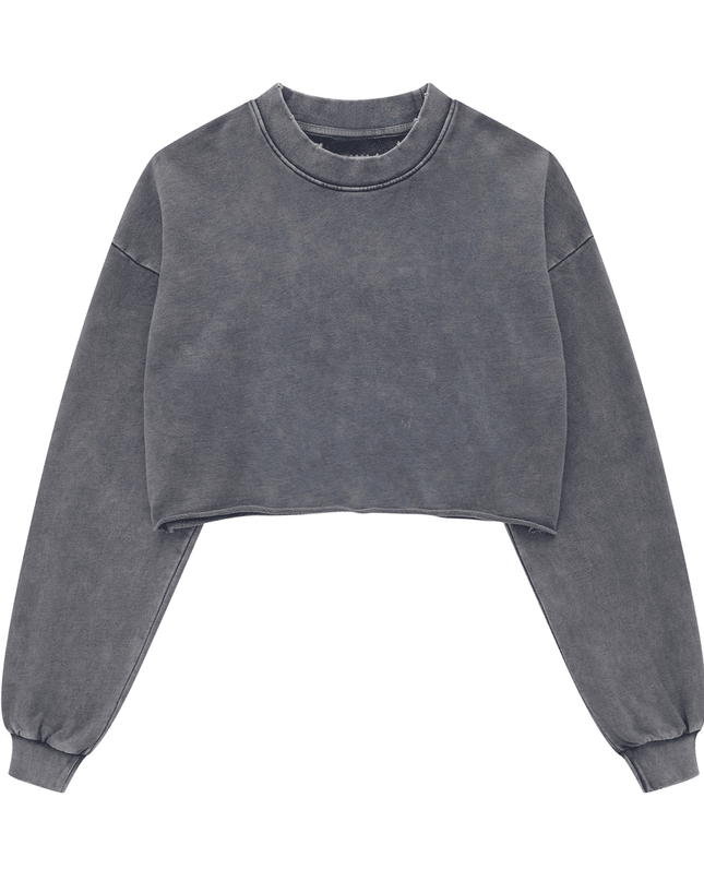 Genesis Washed Raw-Edge Cropped Crew Neck Sweatshirt